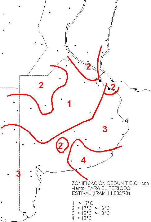 Zonas homogneas de verano, segn TEC, considerando la variable viento